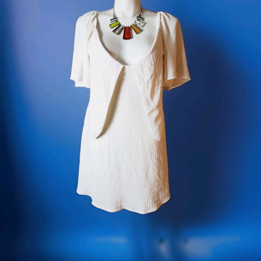 Dokotoo Cream Short Sleeve Ribbed Tie Neck Dress  Womens Size XL